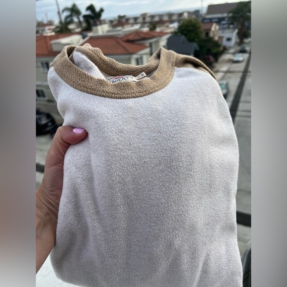 Faherty khaki white baseball-style colorblock sweatshirt outside fleece sz XL - Picture 2 of 9